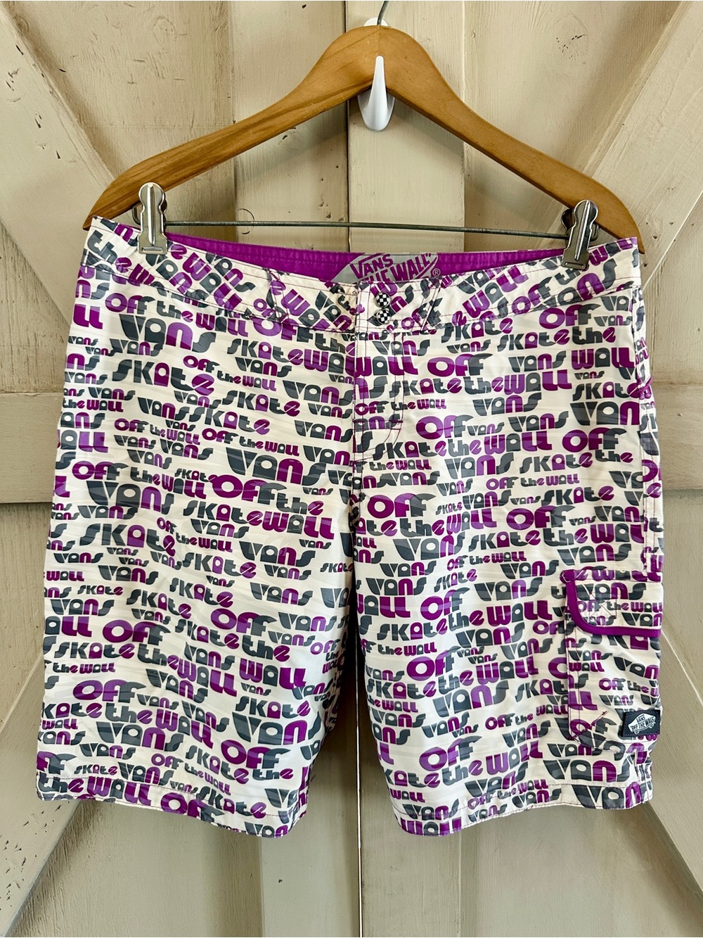 Y2K Vans Off The Wall Juniors 9 Board Shorts Purple Gray Logo Print Cargo Surf